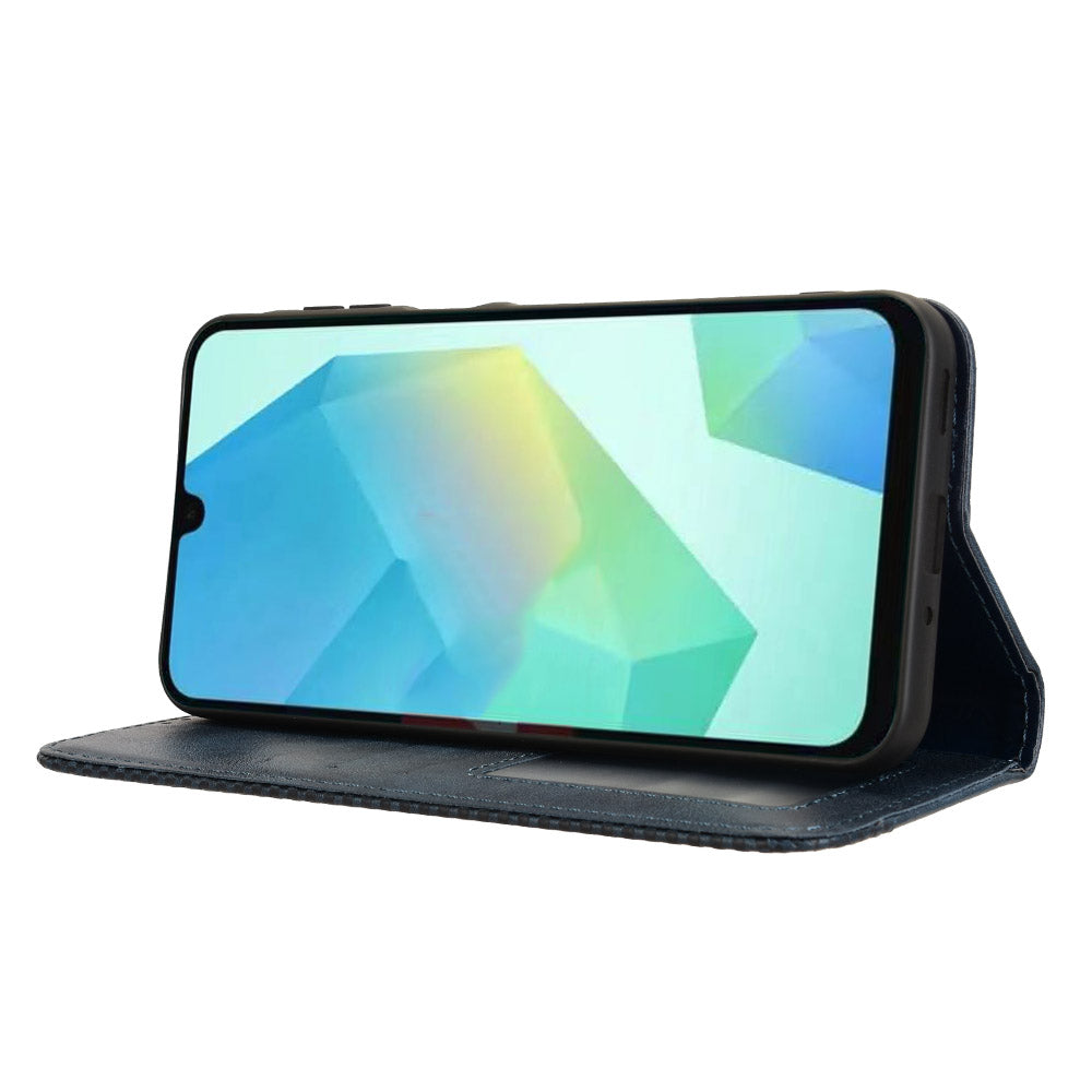 For Samsung Galaxy A16 5G / A16 4G Leather Case Wallet Stand Retro Texture Phone Cover - Blue