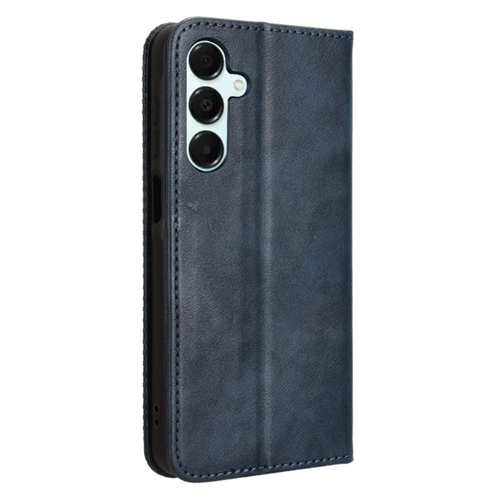 For Samsung Galaxy A16 5G / A16 4G Leather Case Wallet Stand Retro Texture Phone Cover - Blue