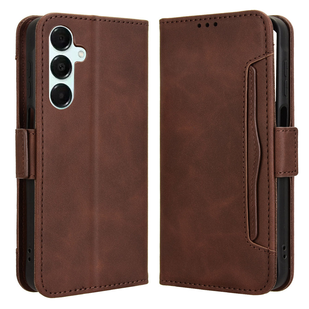 For Samsung Galaxy A16 5G / A16 4G Leather Case Phone Wallet Cover with Multiple Card Slots - Brown