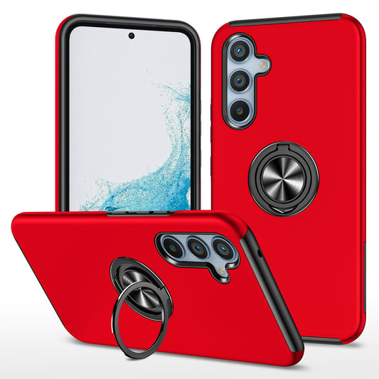 For Samsung Galaxy A16 5G / A16 4G Case PC+TPU Phone Cover with Rotatable Ring Holder - Red