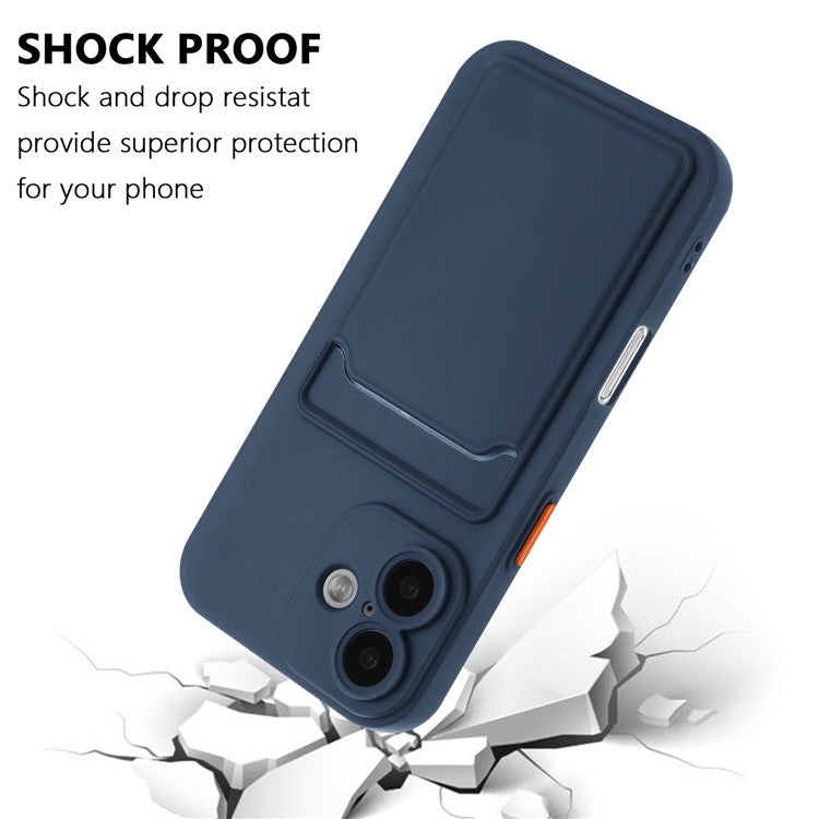 For iPhone 16 Case Flexible TPU Phone Cover with Back Card Slot - Navy Blue