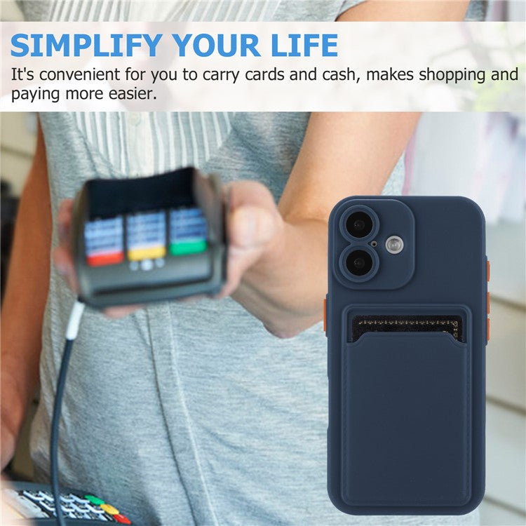 For iPhone 16 Case Flexible TPU Phone Cover with Back Card Slot - Navy Blue