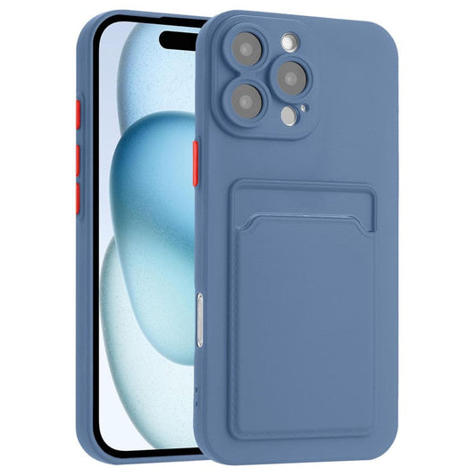 For iPhone 16 Pro Case Flexible TPU Phone Cover with Back Card Slot - Grey Blue