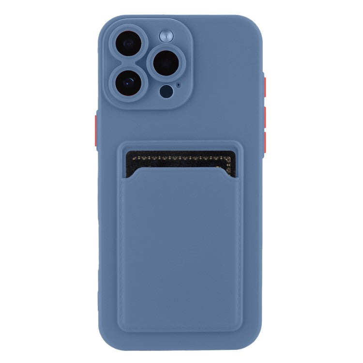 For iPhone 16 Pro Case Flexible TPU Phone Cover with Back Card Slot - Grey Blue