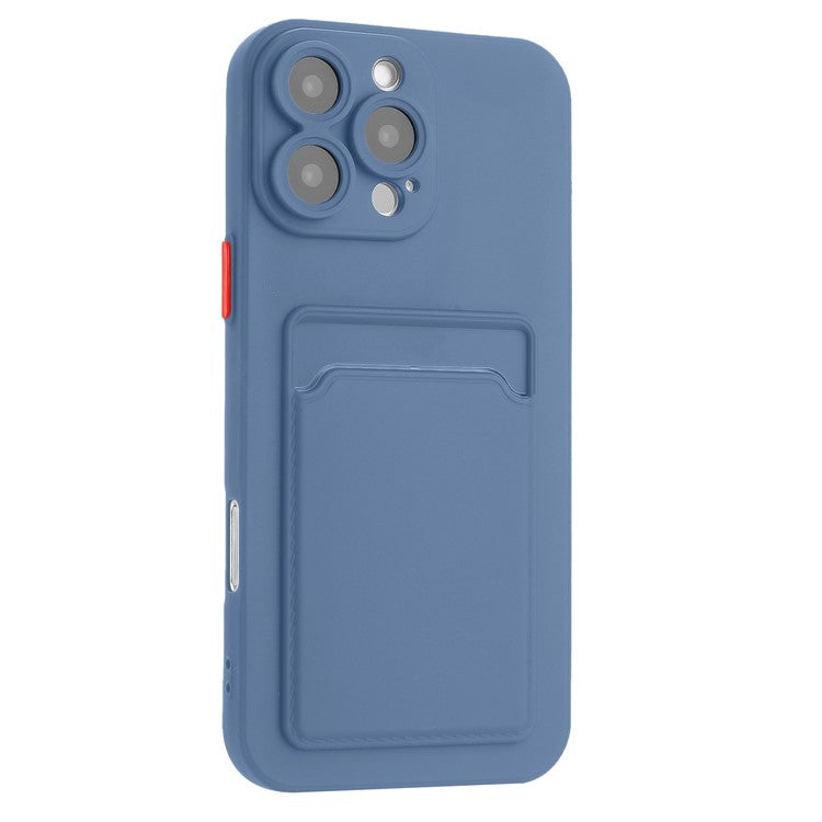For iPhone 16 Pro Case Flexible TPU Phone Cover with Back Card Slot - Grey Blue