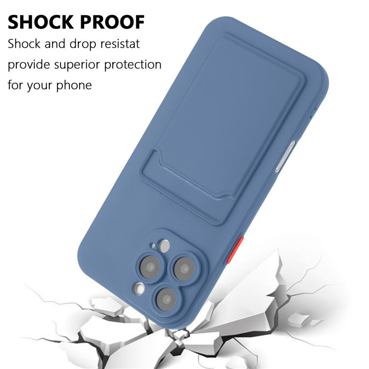 For iPhone 16 Pro Case Flexible TPU Phone Cover with Back Card Slot - Grey Blue