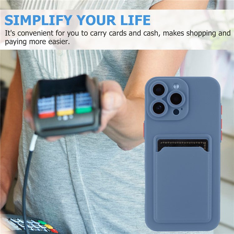 For iPhone 16 Pro Case Flexible TPU Phone Cover with Back Card Slot - Grey Blue