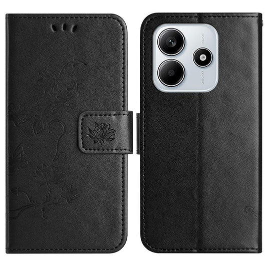 For Xiaomi Redmi Note 14 5G Case Wallet Stand Imprinted Butterfly Flower PU Leather Phone Cover - Black
