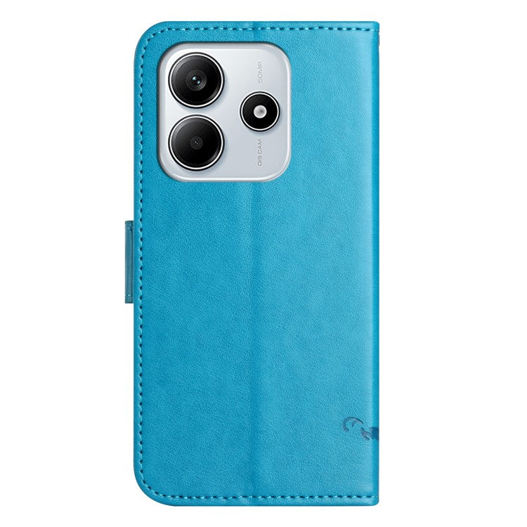 For Xiaomi Redmi Note 14 5G Case Wallet Stand Imprinted Butterfly Flower PU Leather Phone Cover - Blue