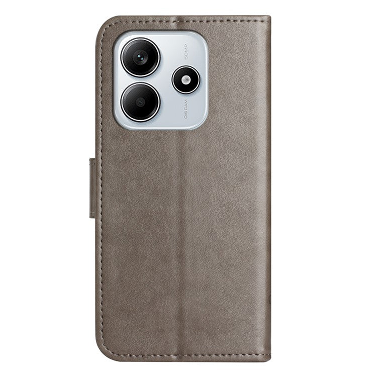 For Xiaomi Redmi Note 14 5G Case Wallet Stand Imprinted Butterfly Flower PU Leather Phone Cover - Grey