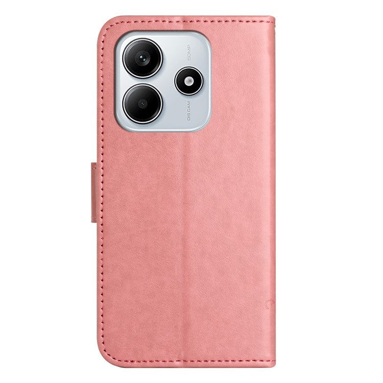 For Xiaomi Redmi Note 14 5G Case Wallet Stand Imprinted Butterfly Flower PU Leather Phone Cover - Pink