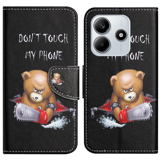 For Xiaomi Redmi Note 14 5G Leather Case Pattern Printing Cross Texture Phone Cover - Bear