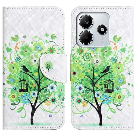 For Xiaomi Redmi Note 14 5G Leather Case Pattern Printing Cross Texture Phone Cover - Green Tree