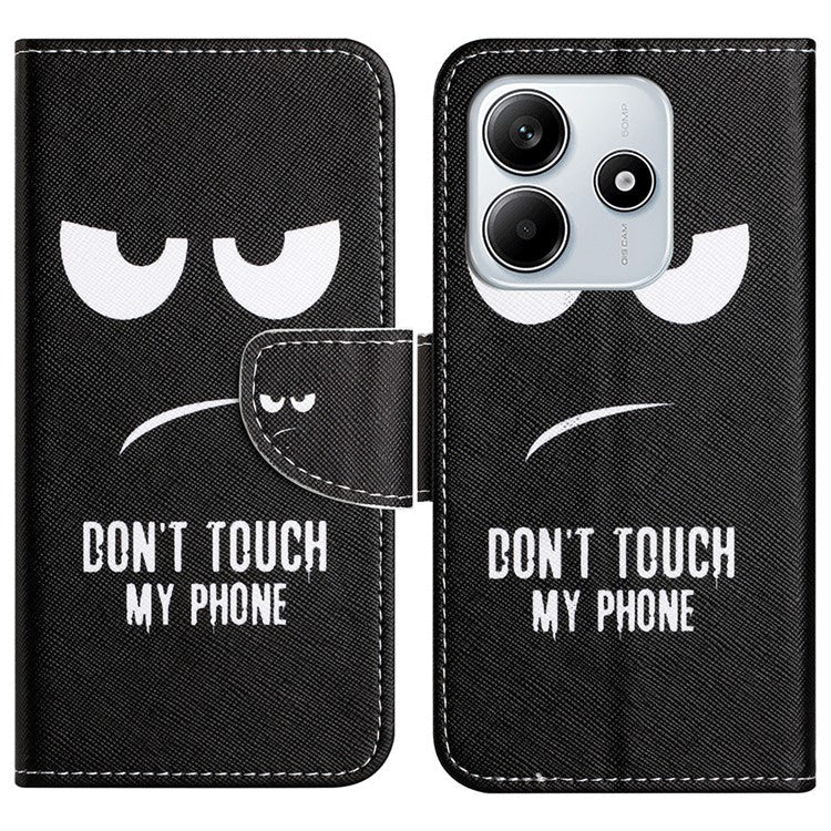 For Xiaomi Redmi Note 14 5G Leather Case Pattern Printing Cross Texture Phone Cover - Don't Touch My Phone