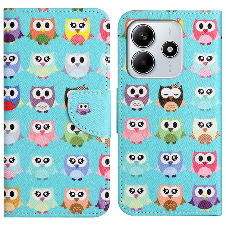 For Xiaomi Redmi Note 14 5G Leather Case Pattern Printing Cross Texture Phone Cover - Owls
