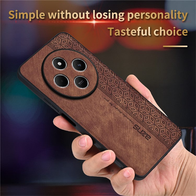 AZNS For Xiaomi Poco C75 4G / Redmi 14R 5G / 14C 4G Case Protective PU Leather Covered TPU Phone Shell - Brown