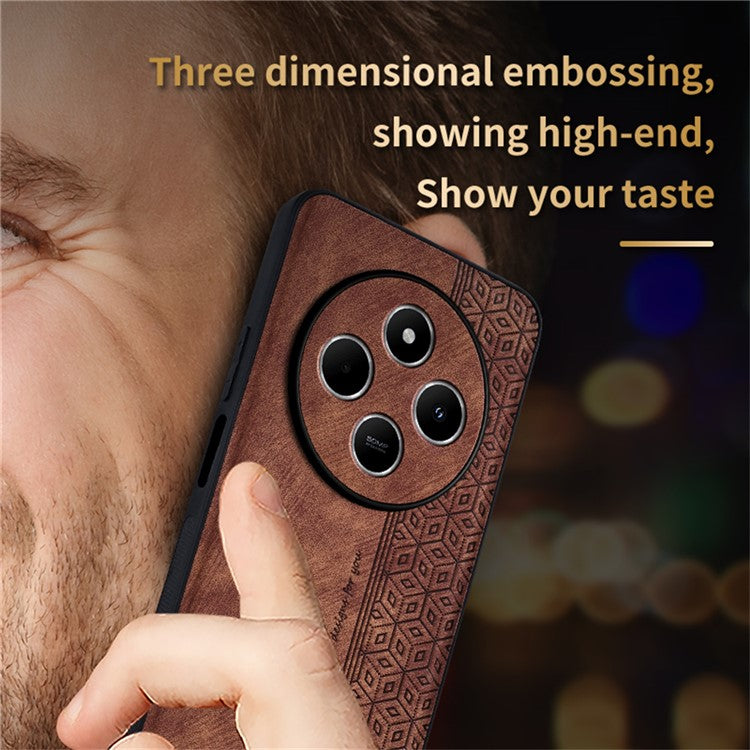 AZNS For Xiaomi Poco C75 4G / Redmi 14R 5G / 14C 4G Case Protective PU Leather Covered TPU Phone Shell - Brown