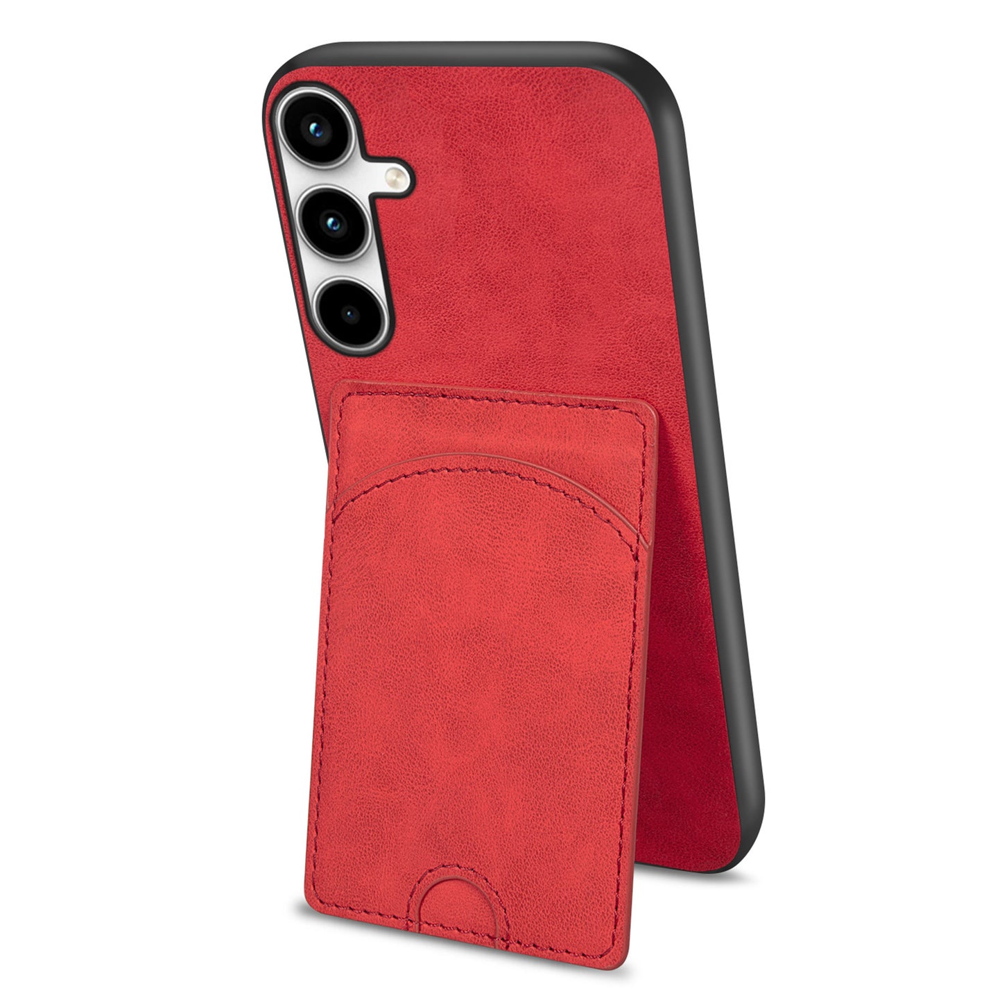 For Samsung Galaxy A16 5G / A16 4G Case Kickstand Leather Coated TPU Phone Cover with Card Slot - Red