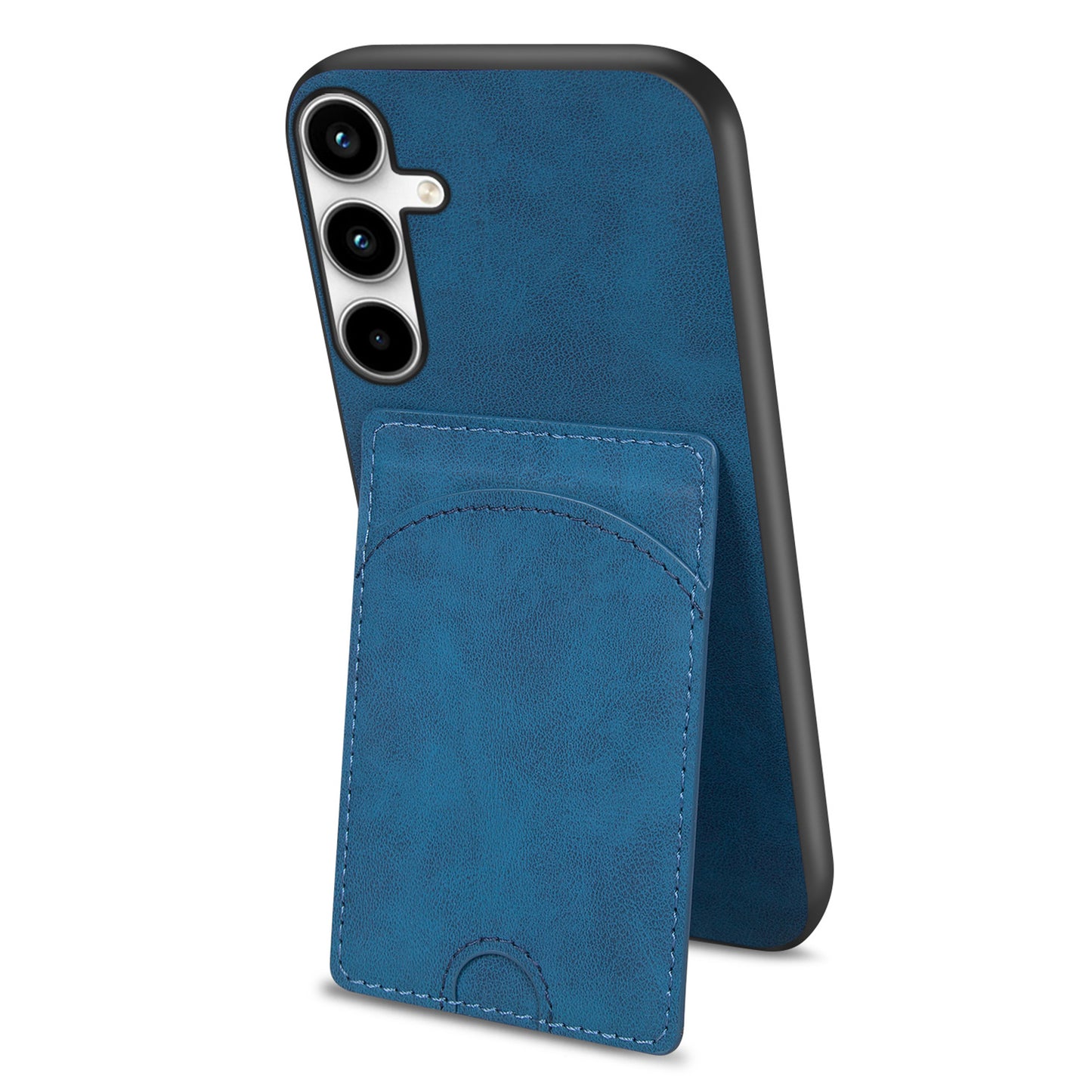 For Samsung Galaxy A16 5G / A16 4G Case Kickstand Leather Coated TPU Phone Cover with Card Slot - Blue