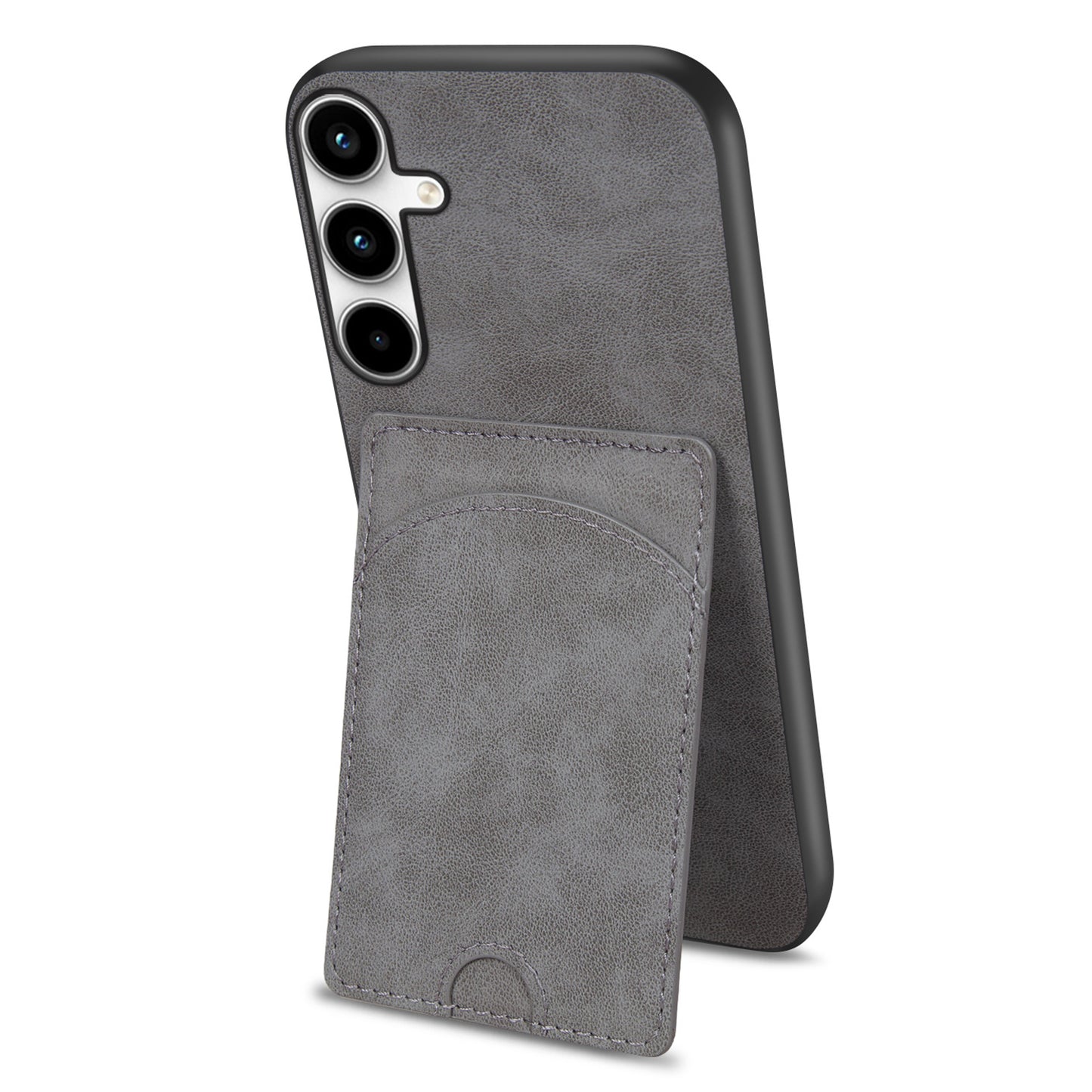 For Samsung Galaxy A16 5G / A16 4G Case Kickstand Leather Coated TPU Phone Cover with Card Slot - Grey