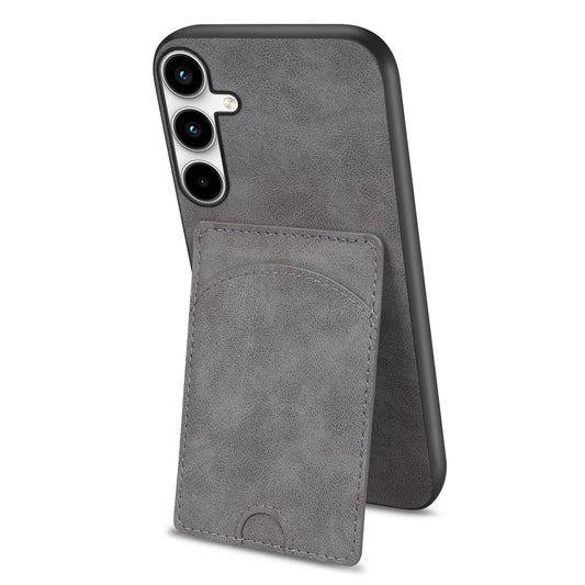 For Samsung Galaxy A16 5G / A16 4G Case Kickstand Leather Coated TPU Phone Cover with Card Slot - Grey