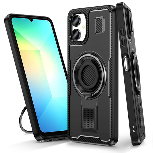 For Samsung Galaxy A06 Case TPU+PC Kickstand Phone Cover with Silicone Finger Strap - Black