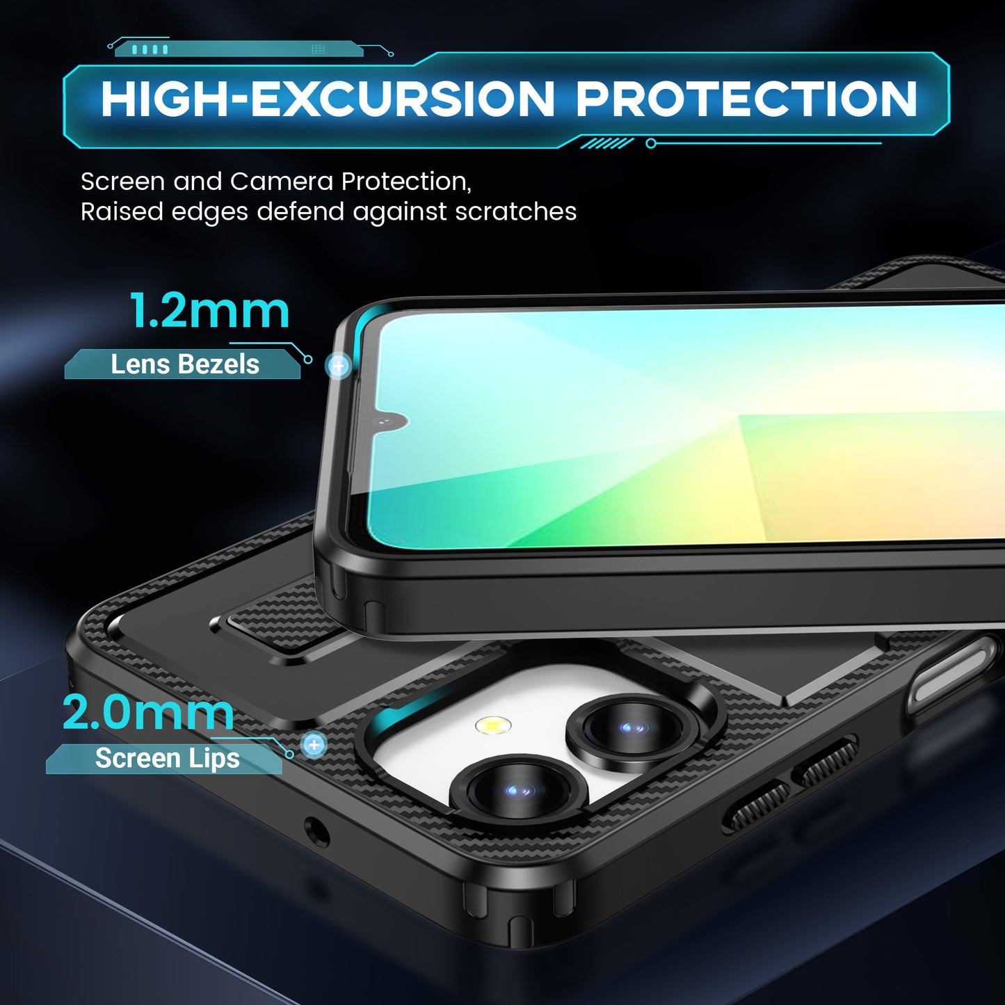 For Samsung Galaxy A06 Case TPU+PC Kickstand Phone Cover with Silicone Finger Strap - Black