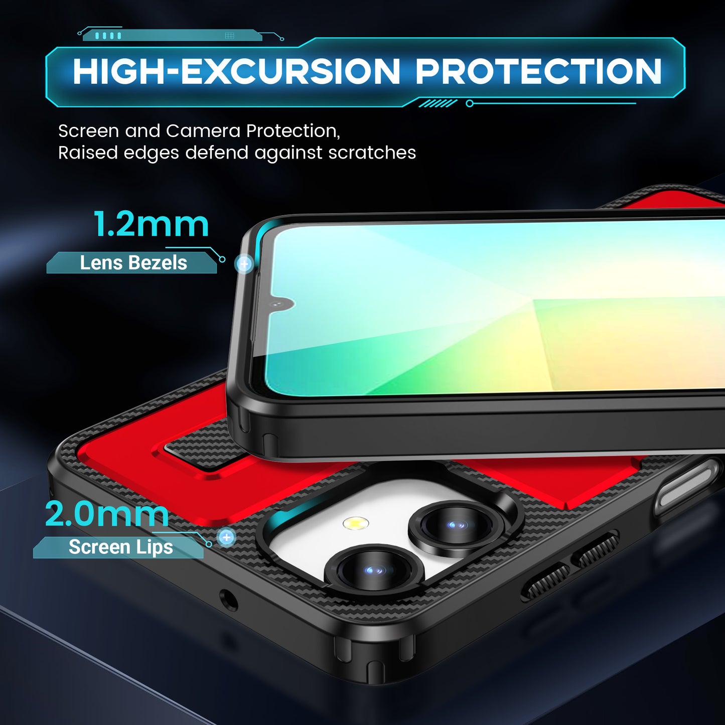 For Samsung Galaxy A06 Case TPU+PC Kickstand Phone Cover with Silicone Finger Strap - Red