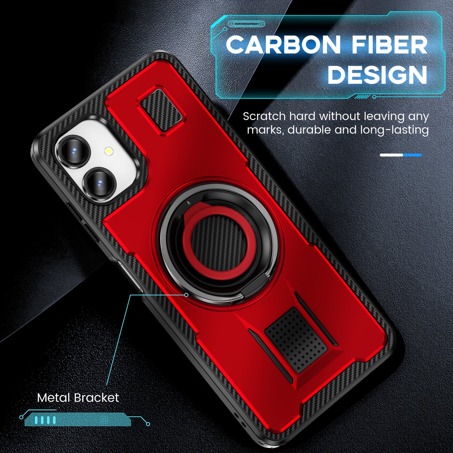 For Samsung Galaxy A06 Case TPU+PC Kickstand Phone Cover with Silicone Finger Strap - Red