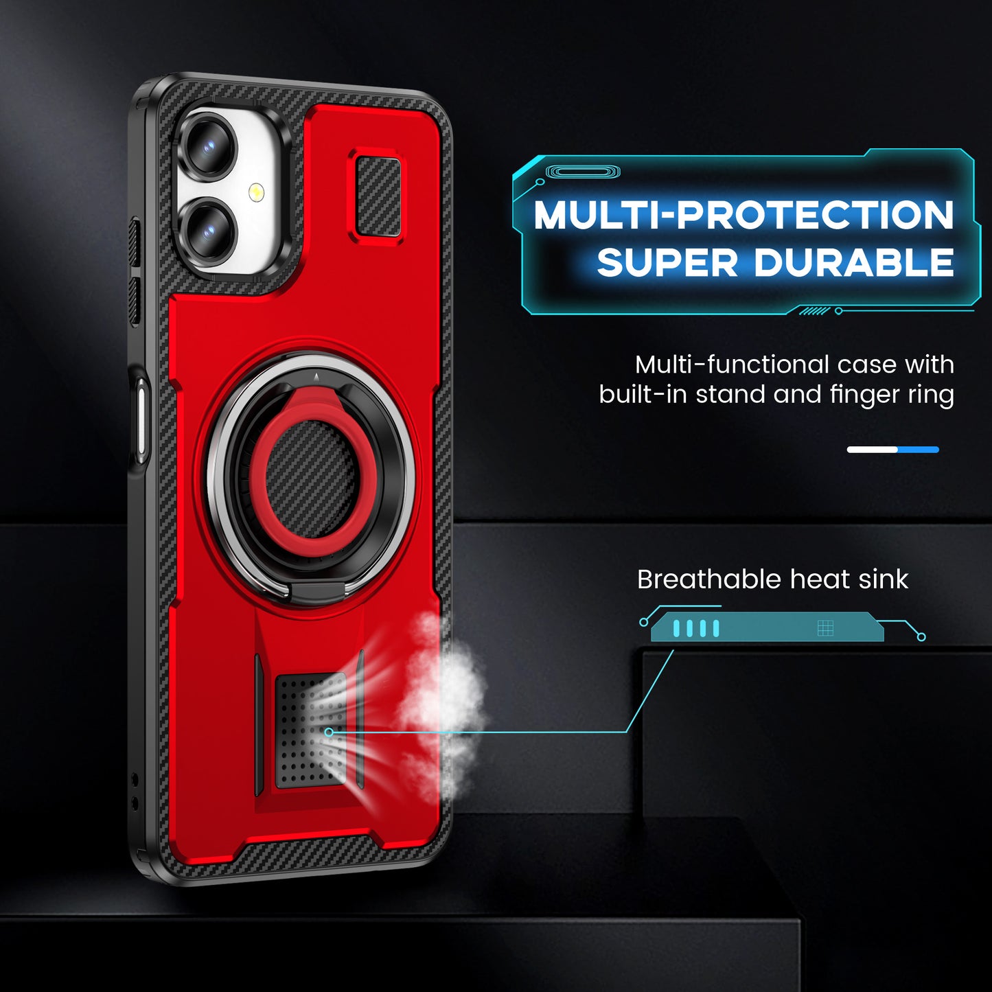 For Samsung Galaxy A06 Case TPU+PC Kickstand Phone Cover with Silicone Finger Strap - Red