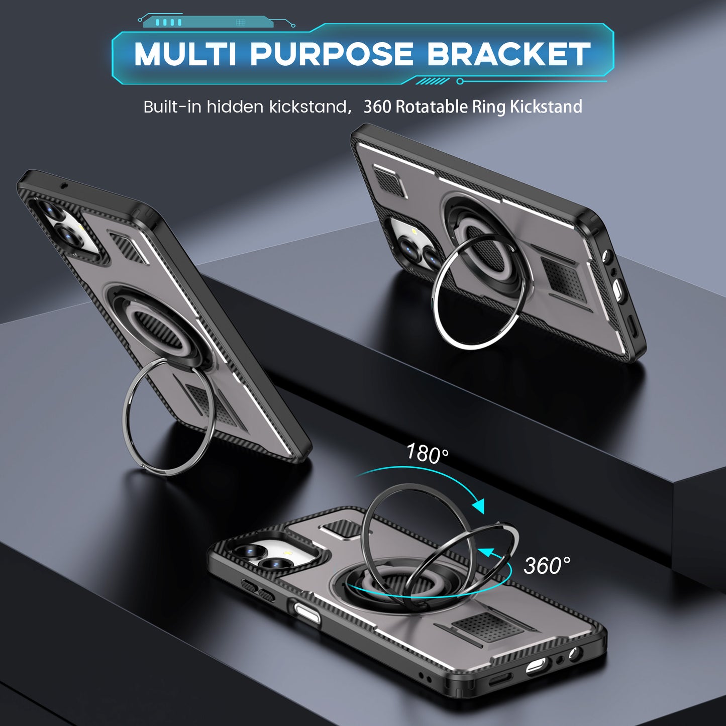 For Samsung Galaxy A06 Case TPU+PC Kickstand Phone Cover with Silicone Finger Strap - Grey