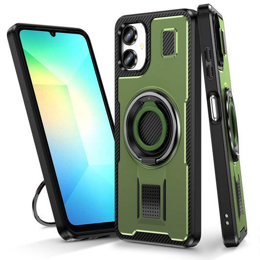 For Samsung Galaxy A06 Case TPU+PC Kickstand Phone Cover with Silicone Finger Strap - Army Green