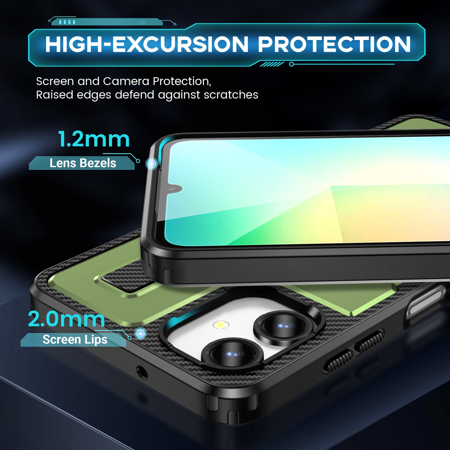 For Samsung Galaxy A06 Case TPU+PC Kickstand Phone Cover with Silicone Finger Strap - Army Green