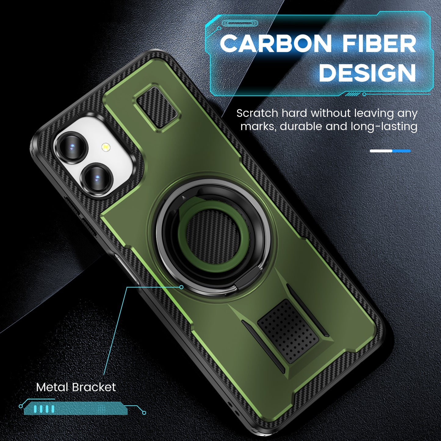 For Samsung Galaxy A06 Case TPU+PC Kickstand Phone Cover with Silicone Finger Strap - Army Green