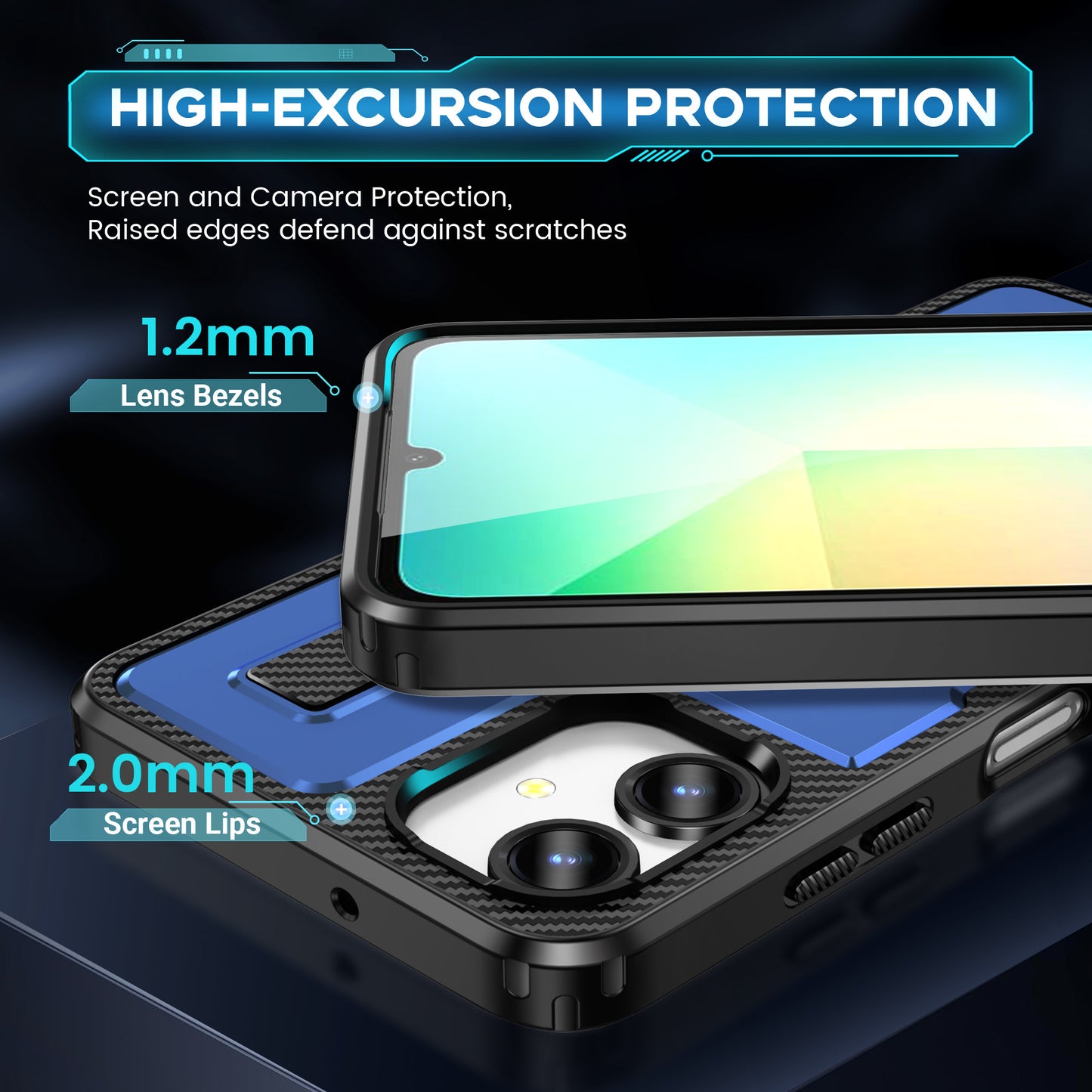 For Samsung Galaxy A06 Case TPU+PC Kickstand Phone Cover with Silicone Finger Strap - Blue