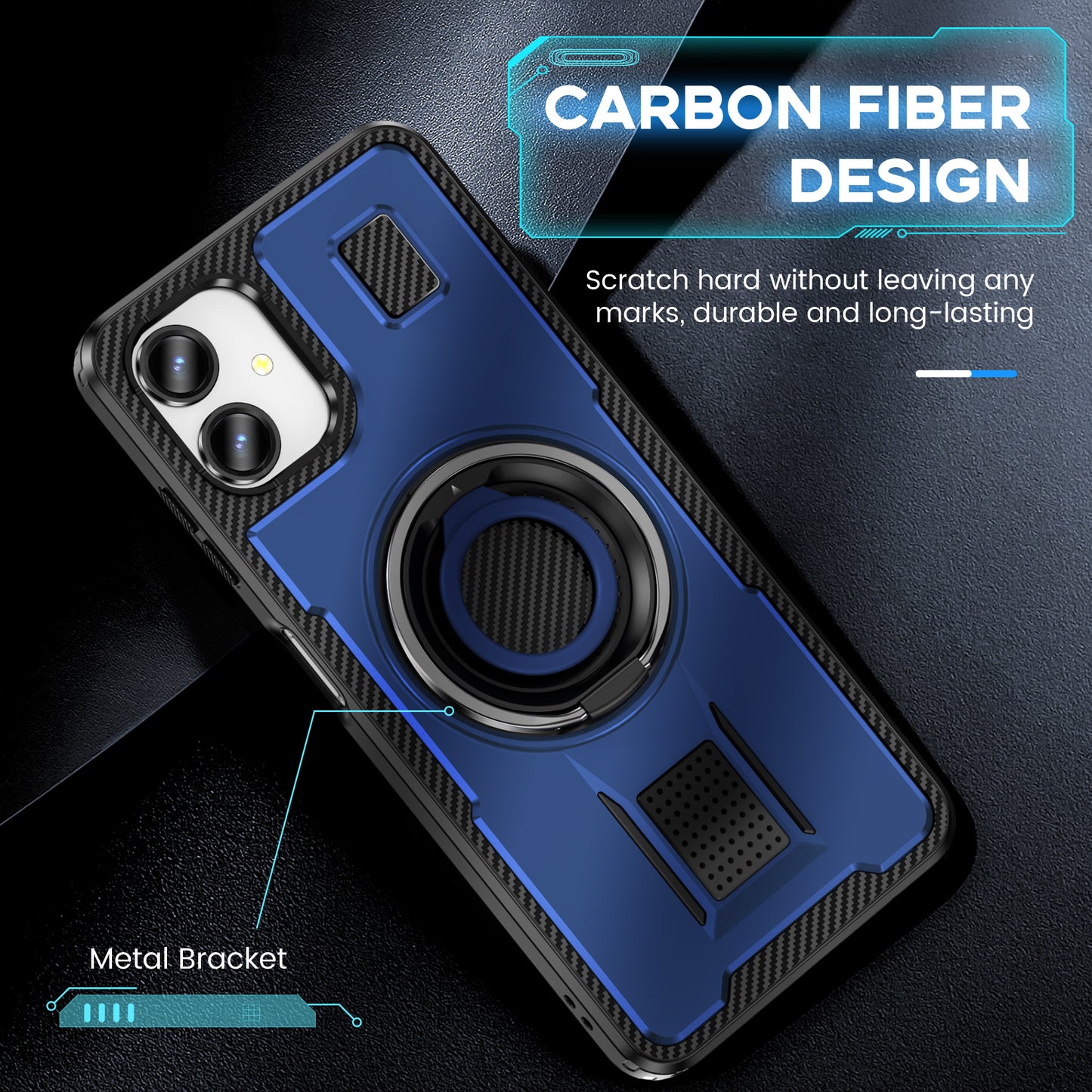 For Samsung Galaxy A06 Case TPU+PC Kickstand Phone Cover with Silicone Finger Strap - Blue