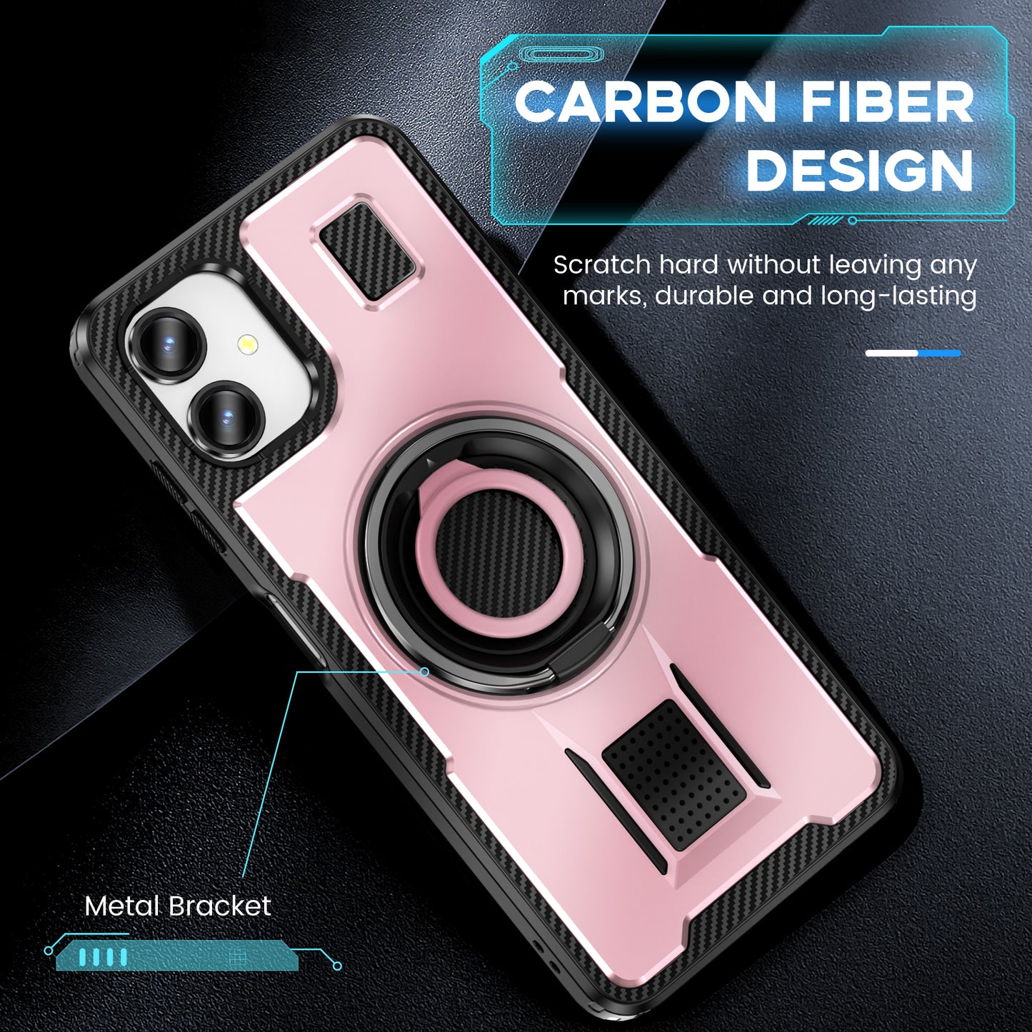 For Samsung Galaxy A06 Case TPU+PC Kickstand Phone Cover with Silicone Finger Strap - Rose Gold