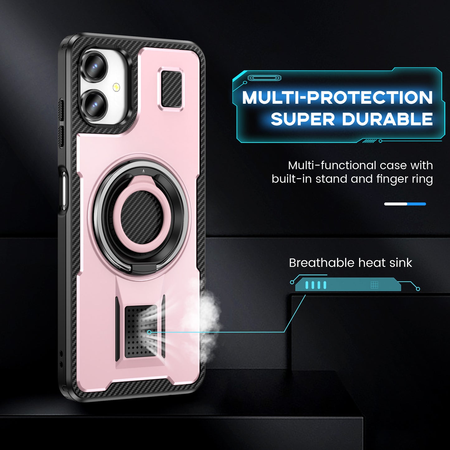 For Samsung Galaxy A06 Case TPU+PC Kickstand Phone Cover with Silicone Finger Strap - Rose Gold