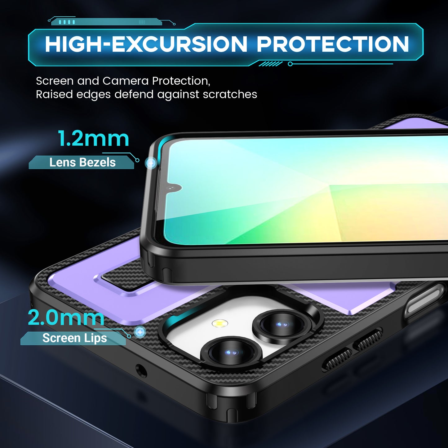 For Samsung Galaxy A06 Case TPU+PC Kickstand Phone Cover with Silicone Finger Strap - Purple