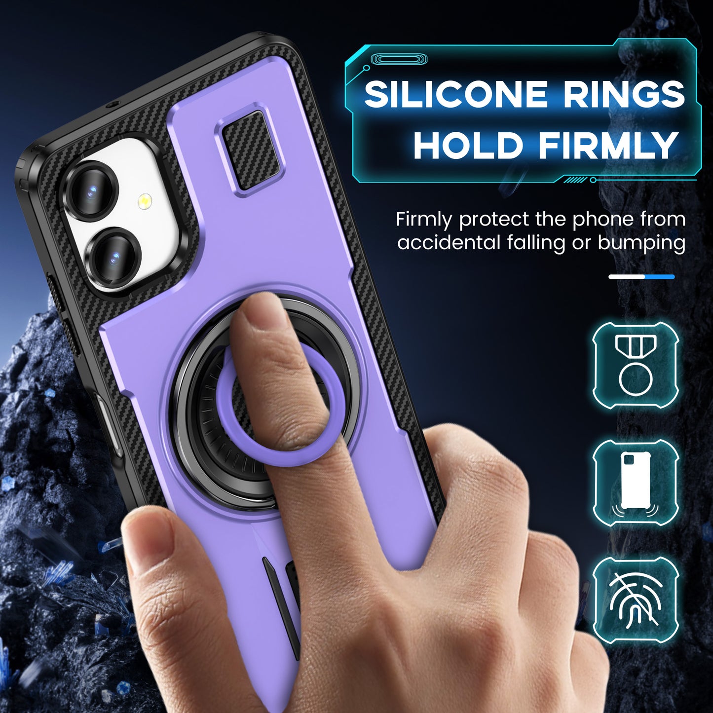 For Samsung Galaxy A06 Case TPU+PC Kickstand Phone Cover with Silicone Finger Strap - Purple