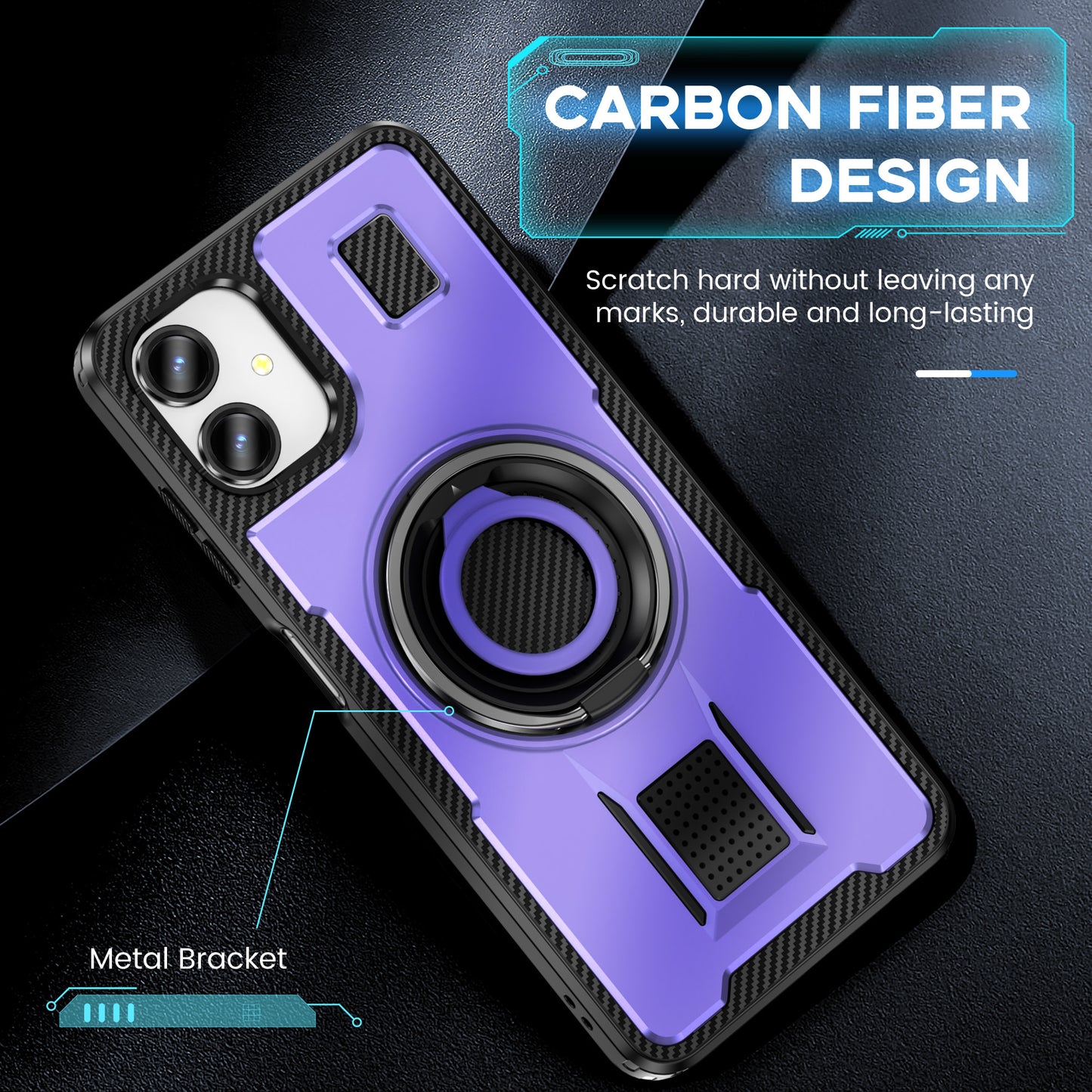 For Samsung Galaxy A06 Case TPU+PC Kickstand Phone Cover with Silicone Finger Strap - Purple