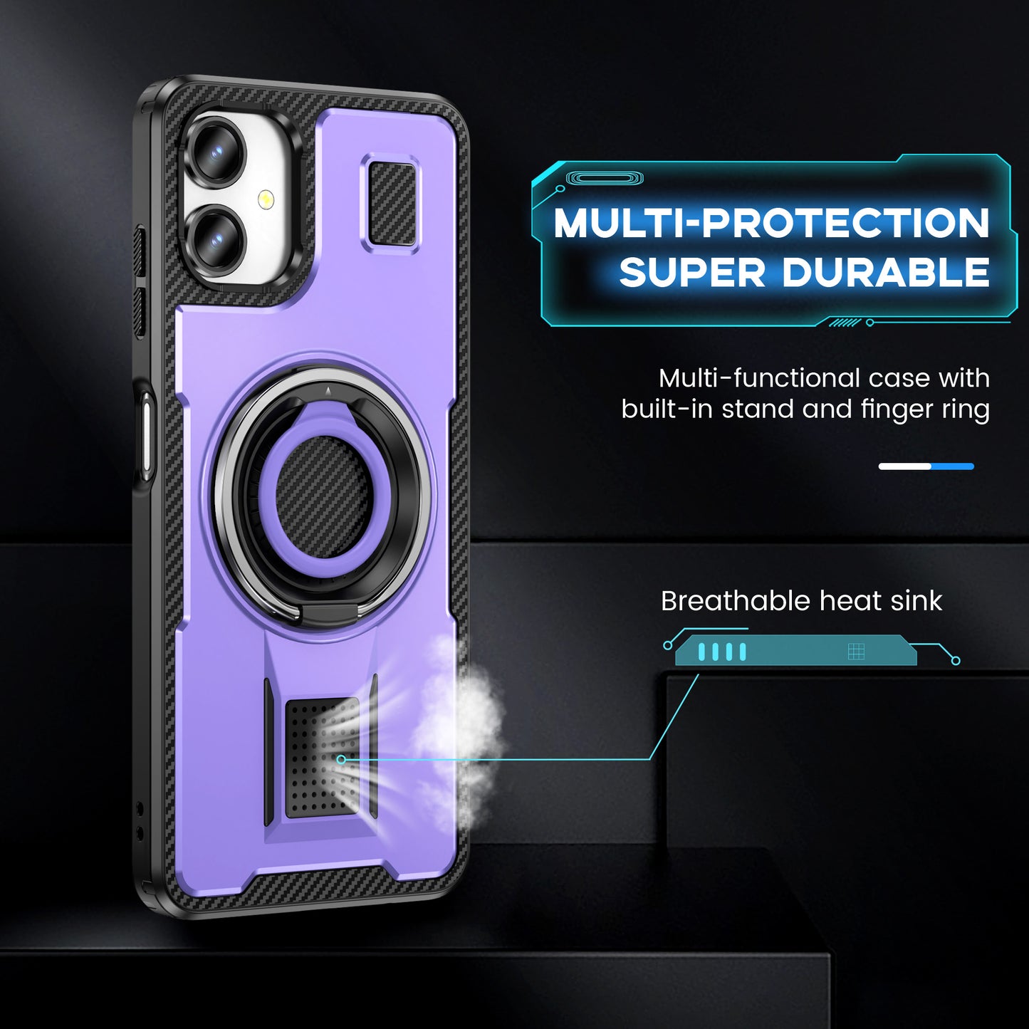 For Samsung Galaxy A06 Case TPU+PC Kickstand Phone Cover with Silicone Finger Strap - Purple