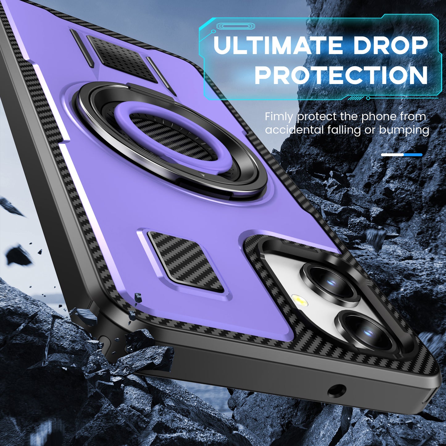 For Samsung Galaxy A06 Case TPU+PC Kickstand Phone Cover with Silicone Finger Strap - Purple