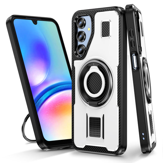 For Samsung Galaxy A16 5G / A16 4G Case TPU+PC Kickstand Phone Cover with Silicone Finger Strap - White