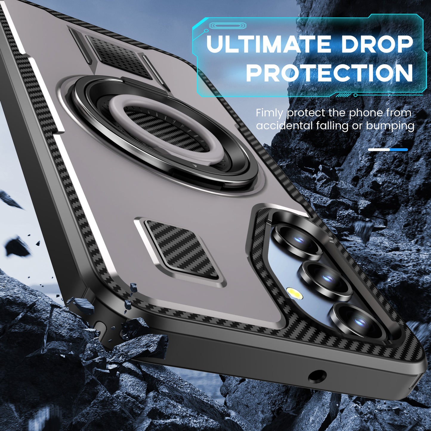 For Samsung Galaxy A16 5G / A16 4G Case TPU+PC Kickstand Phone Cover with Silicone Finger Strap - Grey