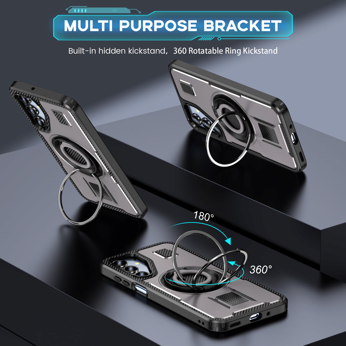 For Samsung Galaxy A16 5G / A16 4G Case TPU+PC Kickstand Phone Cover with Silicone Finger Strap - Grey