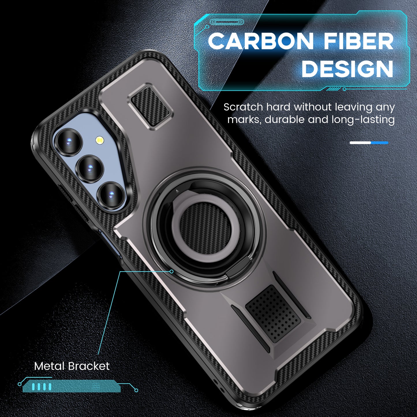 For Samsung Galaxy A16 5G / A16 4G Case TPU+PC Kickstand Phone Cover with Silicone Finger Strap - Grey