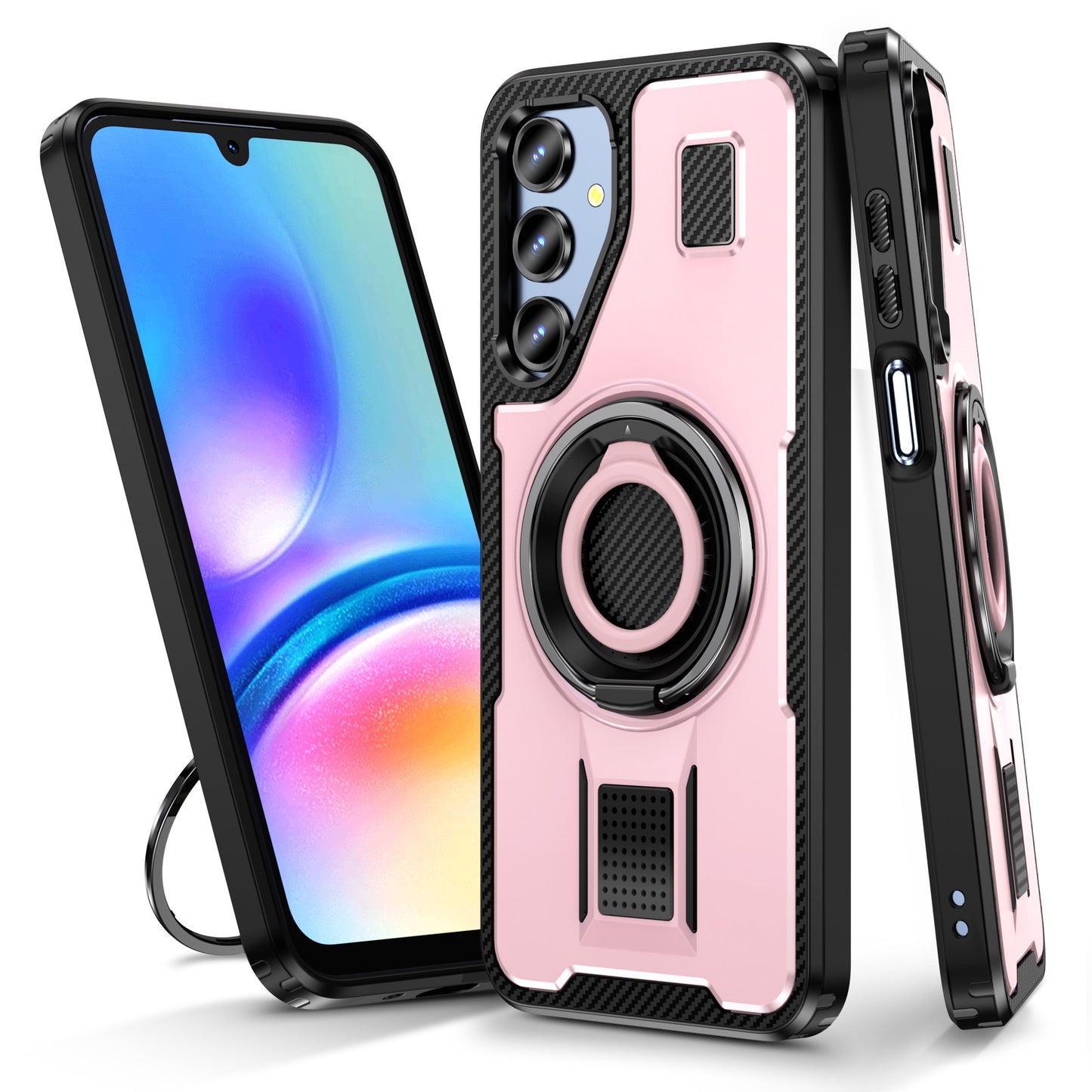 For Samsung Galaxy A16 5G / A16 4G Case TPU+PC Kickstand Phone Cover with Silicone Finger Strap - Rose Gold
