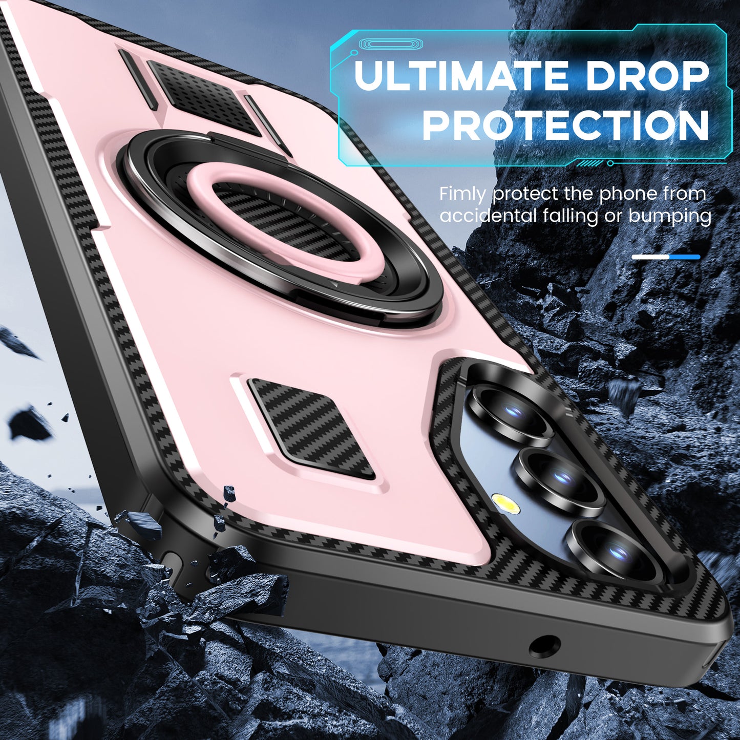 For Samsung Galaxy A16 5G / A16 4G Case TPU+PC Kickstand Phone Cover with Silicone Finger Strap - Rose Gold