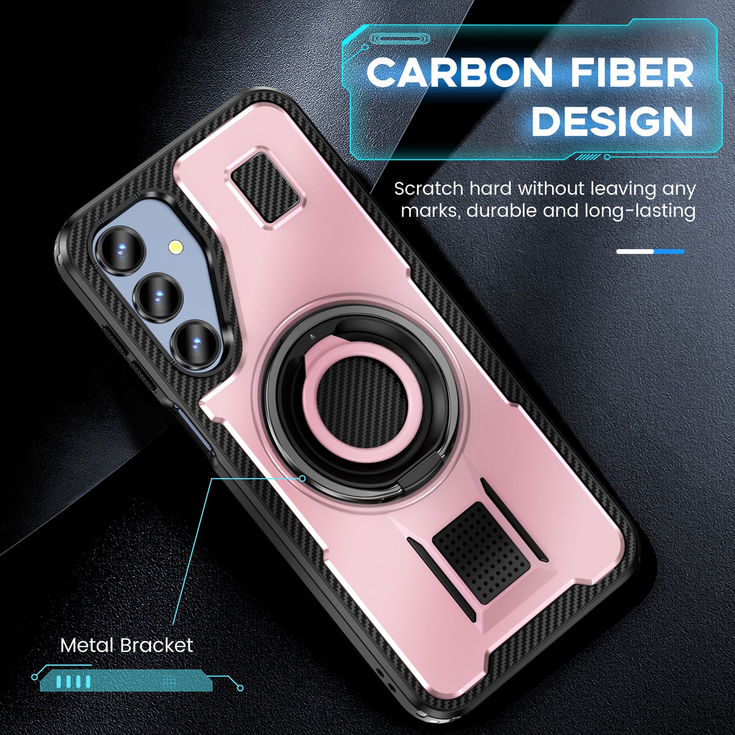 For Samsung Galaxy A16 5G / A16 4G Case TPU+PC Kickstand Phone Cover with Silicone Finger Strap - Rose Gold